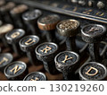 Vintage typewriter keys revealing metallic textures, detailed mechanical craftsmanship highlighting communication heritage from analog writing period 130219260