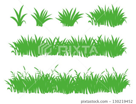 Green grass silhouettes, cartoon lines of plants and shrubs, natural, eco, bio, organic 130219452