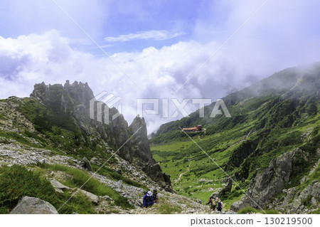 A hiking trail overlooking Senjojiki Cirque and a spectacular mountain view A hiking trail overlooking Senjojiki Cirque and a spectacular mountain view 130219500