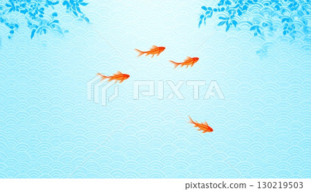 涼爽的夏季日本圖案背景,有流動的水和遊動的金魚 涼爽的夏季日本圖案背景,有流動的水和遊動的金魚 130219503