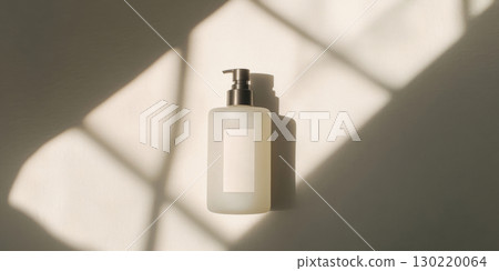 Cosmetic jars with green leaves in background, natural beauty concept 130220064