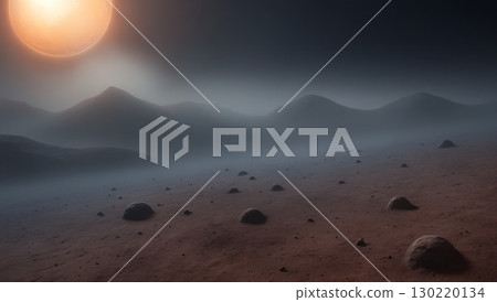 Shrouded stellar objects and planets drift in mist, evoking eerie wonder - ai generated 130220134