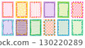 Cute colorful wavy vector frames for kids designs, Rectangle shapes with squiggly doodle lines on background with stripes, dots, checks 130220289