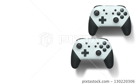 Wireless gaming controllers flying in air isolated on white background with clipping path, symbolizing gaming technology concept. 130220306