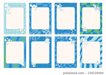 Groovy notebook sheets with molecular structures set including stickers and frames. Groovy notebook sheets with molecular structures set including stickers and frames. 130220484