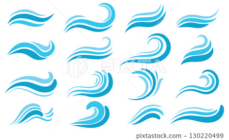 Set of water waves in flat cartoon style. 130220499