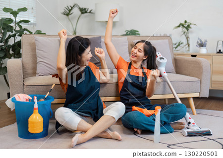 Celebrating teamwork in home cleaning, organizing, and decluttering. 130220501