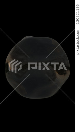 Dark abstract 3D blob with smooth reflective surface showing a distorted landscape sunset reflection Dark abstract 3D blob with smooth reflective surface showing a distorted landscape sunset reflection 130221156