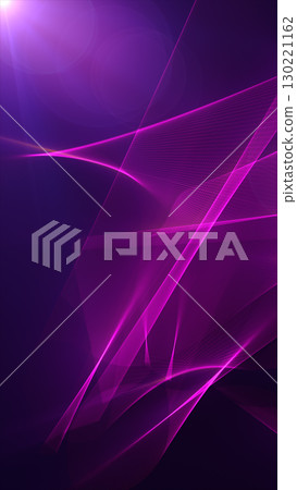 Futuristic abstract background with purple and pink glowing light ribbons intersecting over a dark surface, evoking motion and depth 130221162