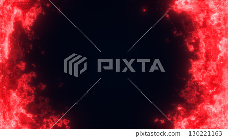 Abstract red glowing border forming a dynamic, sci-fi frame with dark center and textured energy particles 130221163