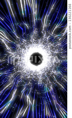 Futuristic burst of light and lines radiating from a dark center, resembling a high-energy digital explosion 130221168