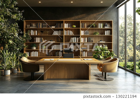 Modern office space design corporate headquarters interior photography indoor plants wide angle professional ambiance 130221194