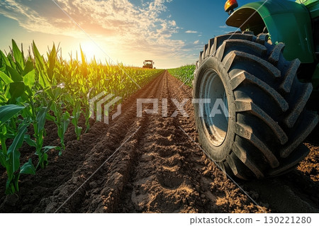 Farming action cornfield landscape photography sunrise environment close-up view agricultural growth concept 130221280