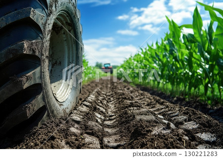 Agricultural machinery in action on farm field rural landscape close-up view visual workflow Agricultural machinery in action on farm field rural landscape close-up view visual workflow 130221283