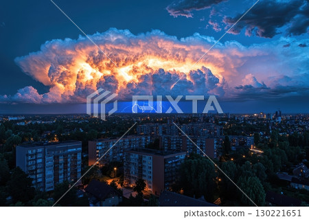 Thunderstorm over urban landscape nature photography cityscape dramatic clouds dusk view atmospheric power 130221651