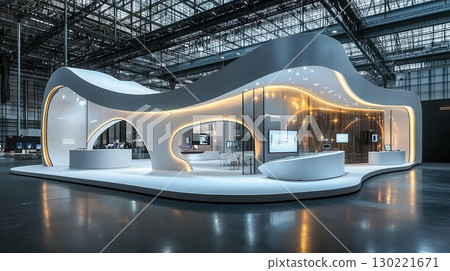 Innovative exhibition design modern trade show venue architectural showcase indoor setting wide angle futuristic concept Innovative exhibition design modern trade show venue architectural showcase indoor setting wide angle futuristic concept 130221671