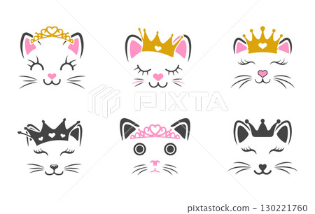 Cat Face with Crown SVG, Kitty Face With Crown Svg, Cute Cat Face Svg, Cat Face with Crown Silhouette, Crown Svg, Cat With Crown Svg. 130221760