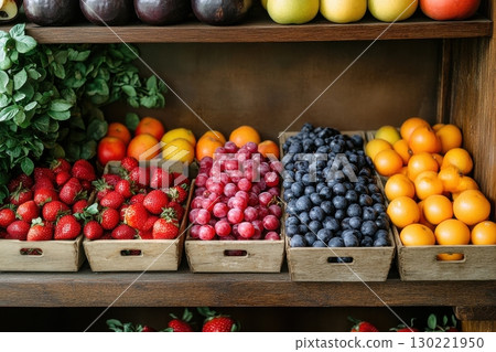 Fresh fruit display local market food photography rustic environment close-up view healthy eating concept 130221950