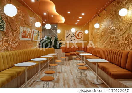 Transforming urban spaces cozy modern interior photography in a vibrant orange palette inviting atmosphere contemporary design 130222087