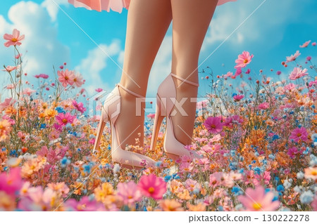Elegant high heels among colorful wildflowers outdoor spring scene fashion photography vibrant landscape close-up perspective Elegant high heels among colorful wildflowers outdoor spring scene fashion photography vibrant landscape close-up perspective 130222278
