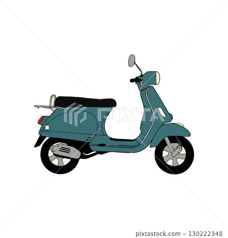 Vintage blue scooter motorbike side view classic urban transportation vector illustration 130222348