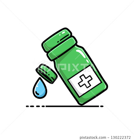Green medical bottle with blue drop liquid healthcare illustration vector design Green medical bottle with blue drop liquid healthcare illustration vector design 130222372