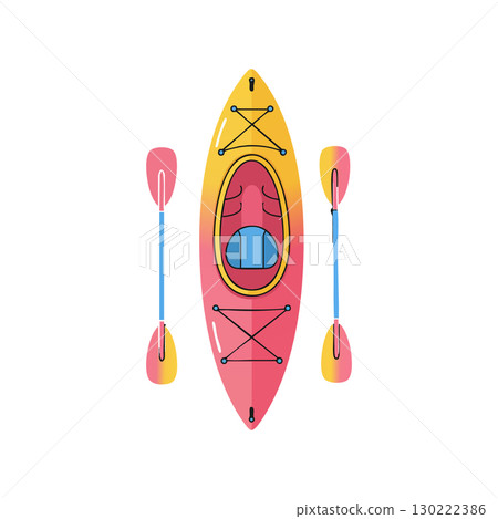 Kayak and Paddles Top View Illustration with Pink and Yellow Colors Vector Kayak and Paddles Top View Illustration with Pink and Yellow Colors Vector 130222386