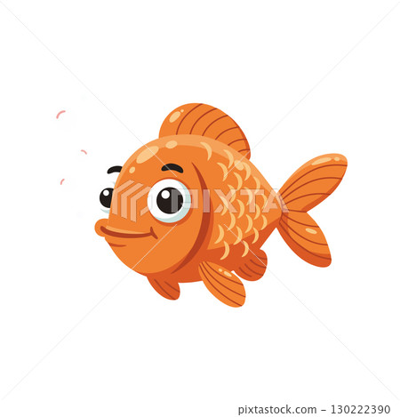 Cute orange goldfish cartoon character swimming with large eyes and smiling face vector illustration 130222390