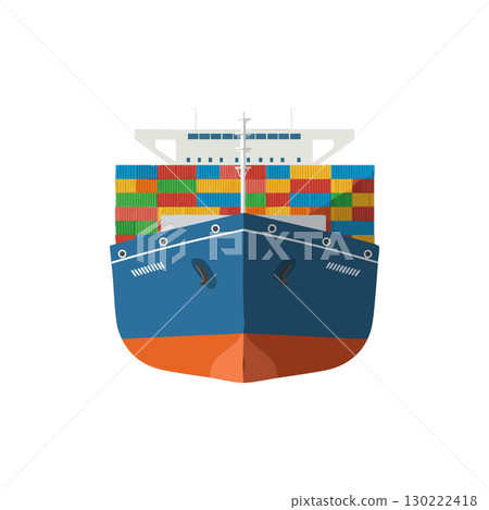 Container ship front view carrying multicolored cargo containers vector illustration Container ship front view carrying multicolored cargo containers vector illustration 130222418