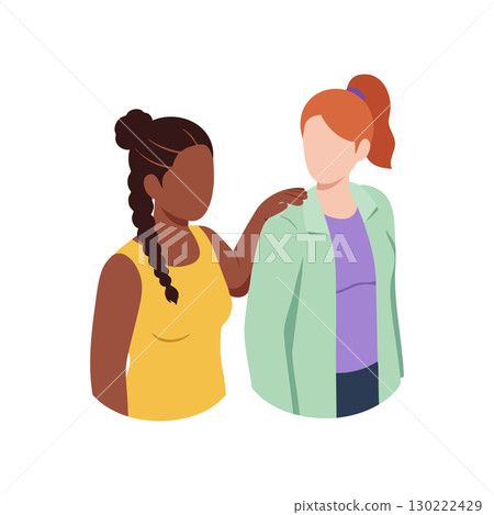Supportive friendship between two diverse women with hand on shoulder vector illustration 130222429