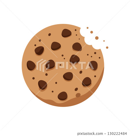 Chocolate Chip Cookie with Bite Vector Illustration of Sweet Snack Food Item Chocolate Chip Cookie with Bite Vector Illustration of Sweet Snack Food Item 130222484