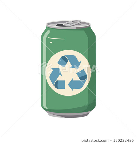 Green aluminum can with blue recycling symbol eco friendly drink container vector illustration 130222486