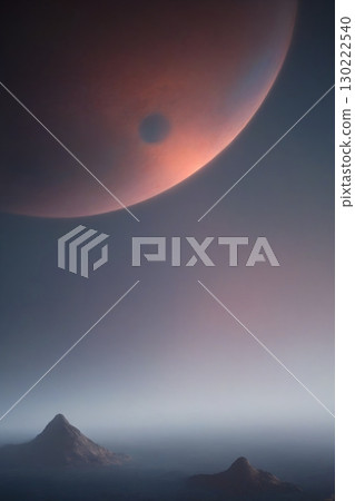 Shrouded stellar objects and planets drift in mist, evoking eerie wonder - ai generated 130222540