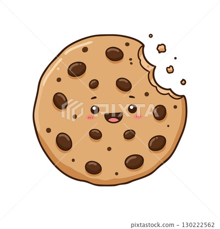 Chocolate Chip Cookie With Bite Cute Smiling Cartoon Character Vector Illustration 130222562