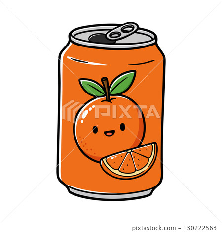Orange soda can with cute orange fruit illustration and slice vector graphic design Orange soda can with cute orange fruit illustration and slice vector graphic design 130222563