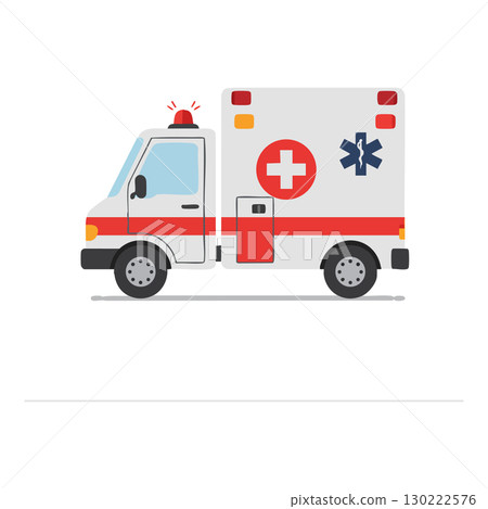 Ambulance emergency medical vehicle with red cross and star of life symbols vector illustration 130222576