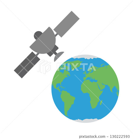 Satellite orbiting Earth globe vector illustration with blue and green colors 130222593