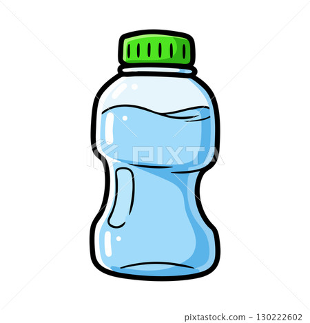 Plastic water bottle with green cap simple cartoon style vector illustration Plastic water bottle with green cap simple cartoon style vector illustration 130222602