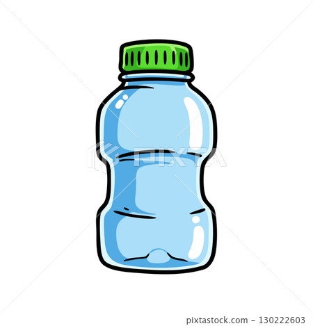 Plastic water bottle with green cap simple cartoon style vector illustration 130222603