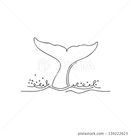 Whale tail rising above ocean waves simple line art vector illustration Whale tail rising above ocean waves simple line art vector illustration 130222623