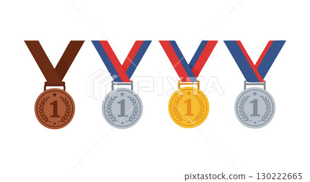 Gold silver bronze medals with ribbons award recognition achievement vector illustration Gold silver bronze medals with ribbons award recognition achievement vector illustration 130222665