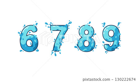 Water splash blue numbers six seven eight nine vector illustration for design 130222674