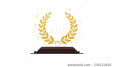 Golden laurel wreath trophy on brown podium award symbol vector illustration 130222685