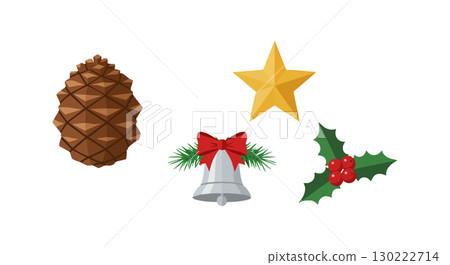 Christmas holiday pine cone bell star holly berry decoration vector illustration 130222714
