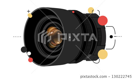 Camera lens vector illustration with black and red accents in modern style Camera lens vector illustration with black and red accents in modern style 130222745