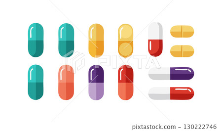 Colorful medical pills and capsules vector illustration in flat style Colorful medical pills and capsules vector illustration in flat style 130222746