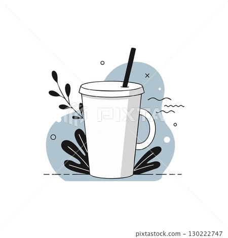 White Travel Mug with Straw and Handle Minimalist Vector Illustration White Travel Mug with Straw and Handle Minimalist Vector Illustration 130222747