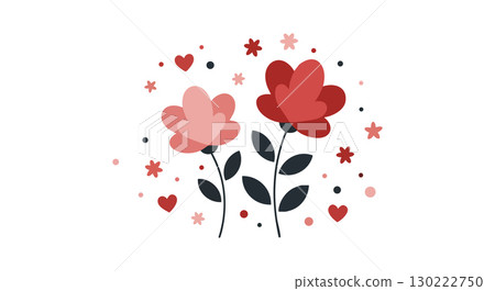 Two Flowers Vector with Red and Pink Hearts and Stars Romantic Design Two Flowers Vector with Red and Pink Hearts and Stars Romantic Design 130222750