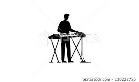 Male silhouette musician playing electronic keyboard standing vector illustration Male silhouette musician playing electronic keyboard standing vector illustration 130222756