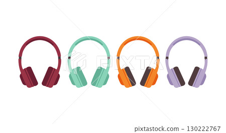 Colorful headphones set in red green orange and purple vector illustration 130222767